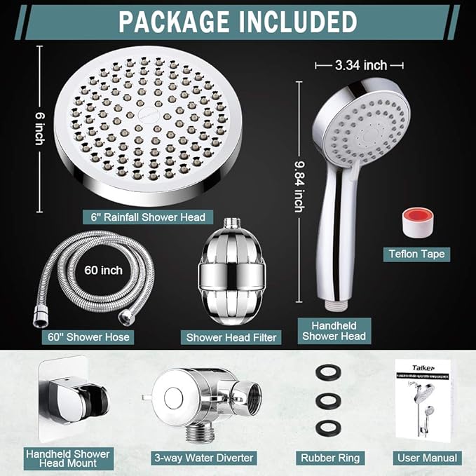 Taiker Filtered Shower Head, High Pressure Rainfall Shower Head/Handheld Shower - Image 7