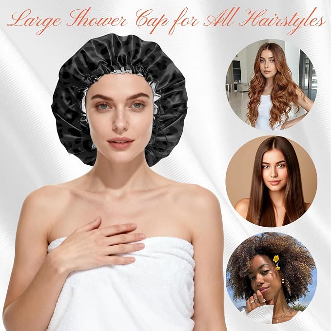 Shower Cap Reusable Double Layer Adjustable Elastic Waterproof EVA Hair Bath - Image 4