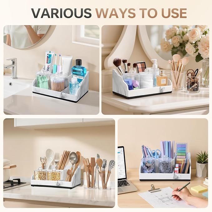 TuCao Marble Bathroom Countertop Organizer, Toothbrush Holders - Image 3