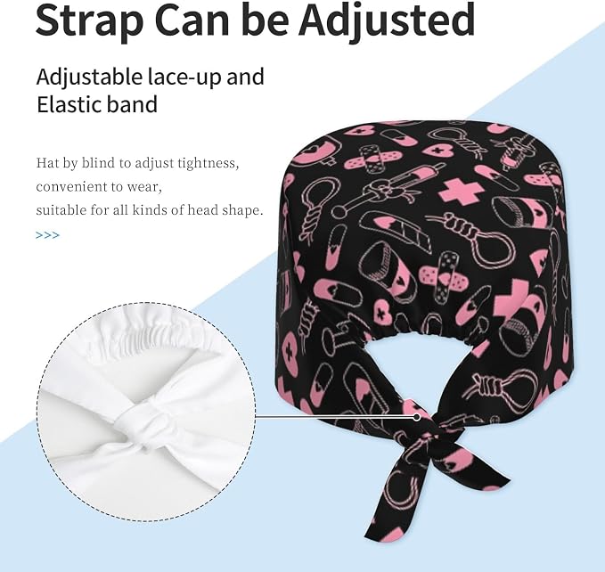Working Cap Scrub Caps with Sweatband Adjustable Tie Back Hat Nurse Surgical - Image 2