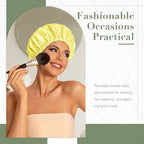Reusable Shower Cap for Women, Large Waterproof Shower Bonnet Washable Elastic - Image 2