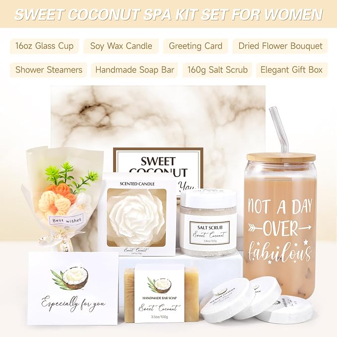 Mothers Day Gifts for Mom, Spa Gift Baskets for Women, Sweet Coconut Birthday - Image 2