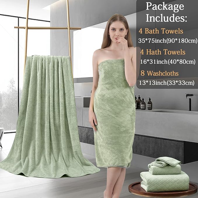 8-Piece Green Bath Towels Set, 2 Oversized Large Bath Towels Sheet, 2 Hand - Image 6