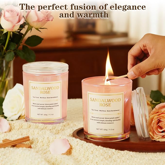 Scented Candles for Home, 2 Pack Wood Wick Sandalwood Rose Scented Candle - Image 5