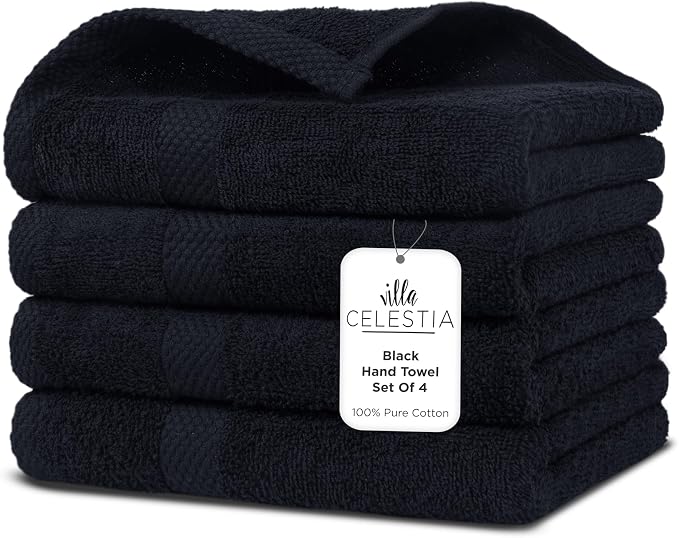 100% Cotton Hand Towel Set of 4, Sustainable, Highly Absorbent, Quick Drying by VillaCelestia