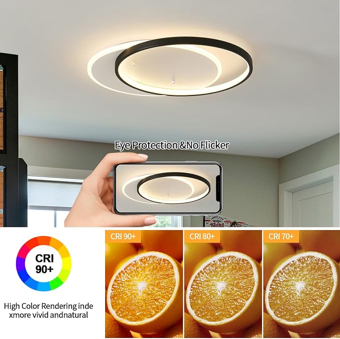 Shine LUEST Modern LED Ceiling Light Fixture Black Semi Flush Mount Light - Image 5