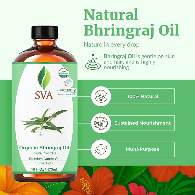 SVA Organic Bhringraj Oil 16oz Premium Carrier Oil - Image 2