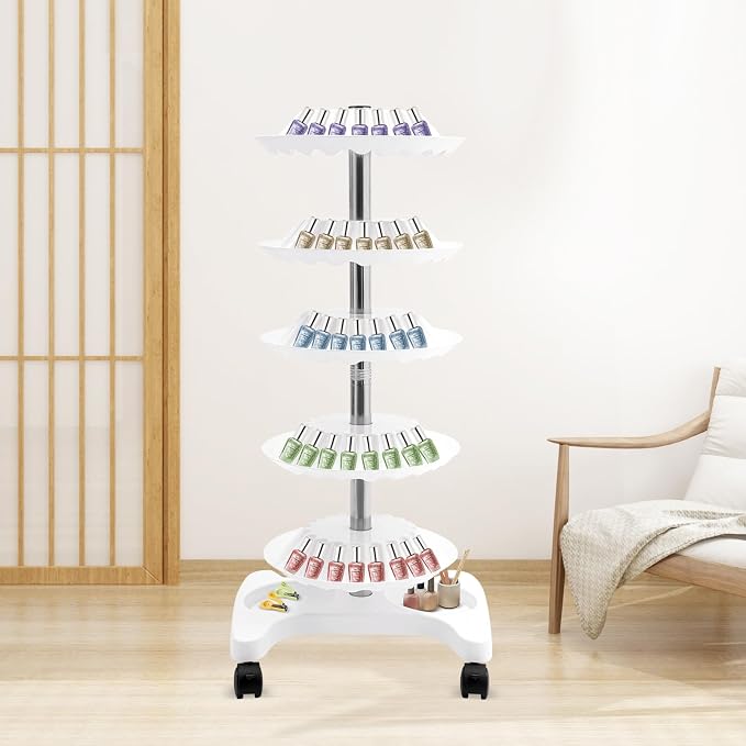 Nail Polish Trolley Organizer, 5 Tiers 360° Rotating Tray Nail Polish Spinning - Image 8