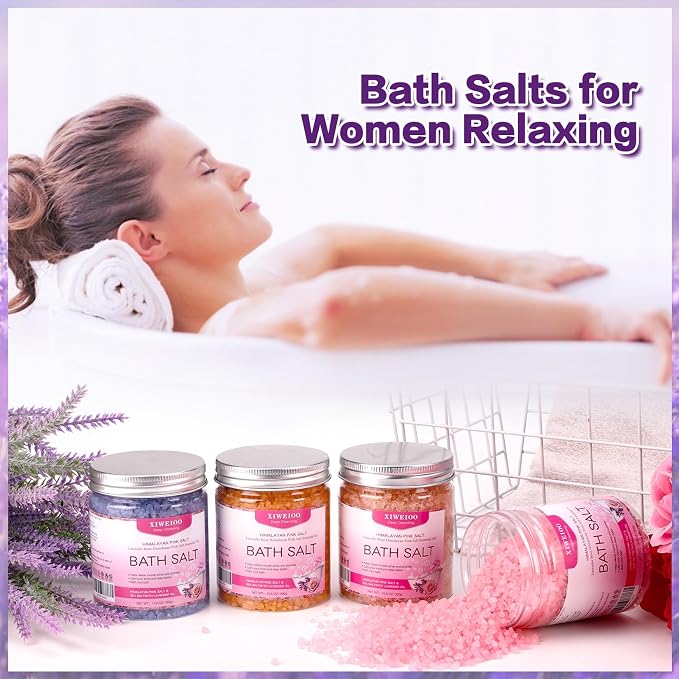4 Pack Kit Bath Salts for Soaking Himalayan Pink Salt Lavender Orange Rose Pink - Image 3