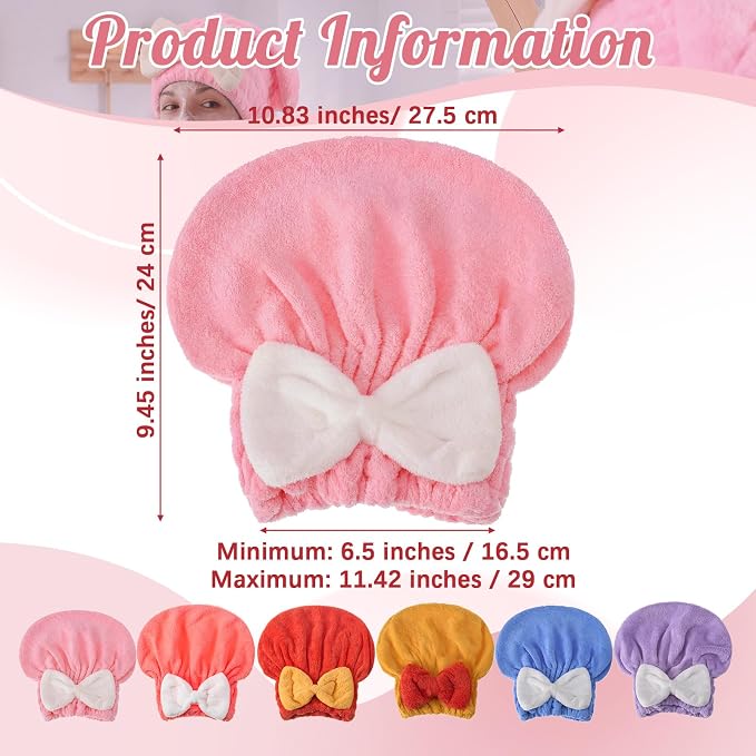 18 Pcs Hair Drying Caps with Cute Bow Fast Drying Soft and Absorbent Wet Hair - Image 2