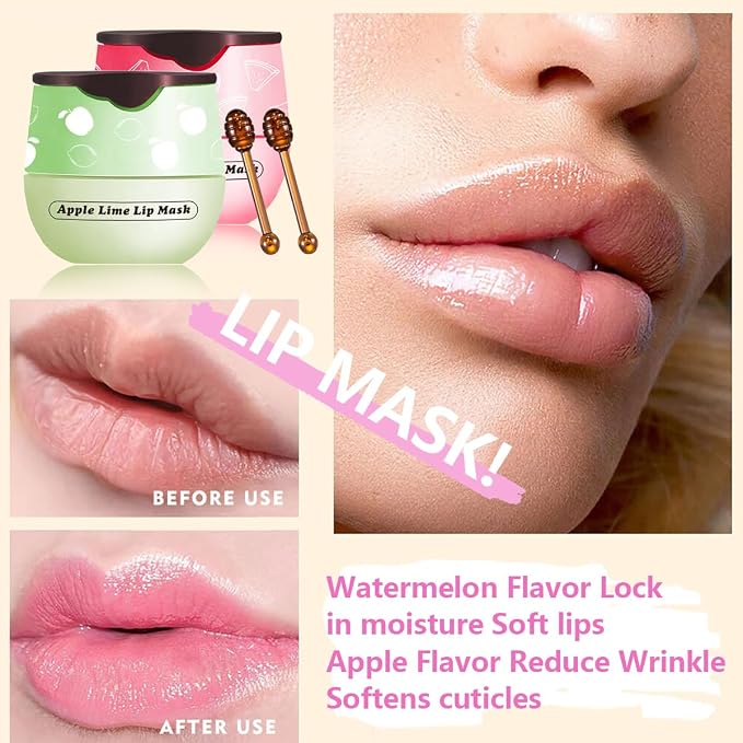 2 PCS Apple Lime Lip Mask, Vitamin E Strawberry & Watermelon & Honey Lip - Image 2