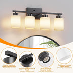 PARTPHONER 4-Light Matte Black Bathroom Light Fixtures, Modern Vanity Light - Image 3