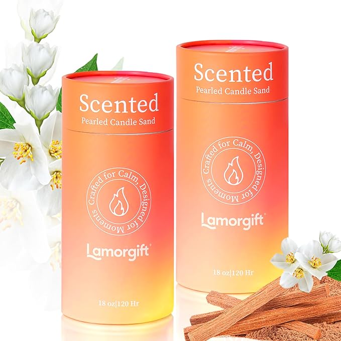 36oz Scented Candle Sand Wax, Sandalwood& Jasmine- 2 Tubes Scented Pearled by LAMORGIFT