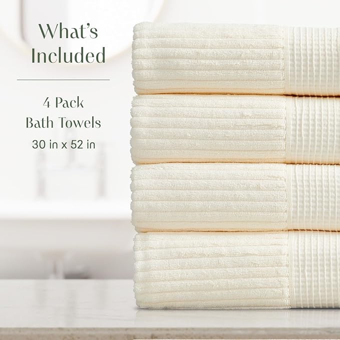 Springtree Home 100% Cotton Bath Towel Set of 4 | Super Soft & Absorbent - Image 2