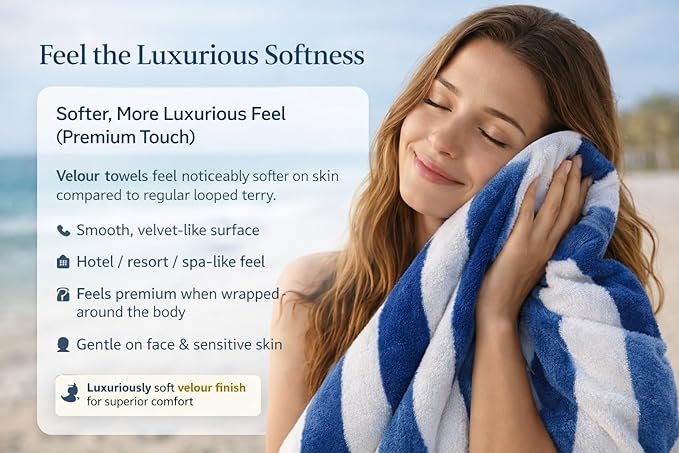 Premium Velour Cabana Beach Towel 2 Pack, 30” x 60” Soft Plush Cotton Pool Towel - Image 3