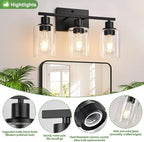 Indoi 3 Light Bathroom Light Fixtures, Matte Black Modern Vanity Lights - Image 4