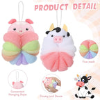 Nuenen 2 Pcs Bath Loofahs Kids Toddler Cute Cartoon Bath Sponges Loofah Pouf - Image 3