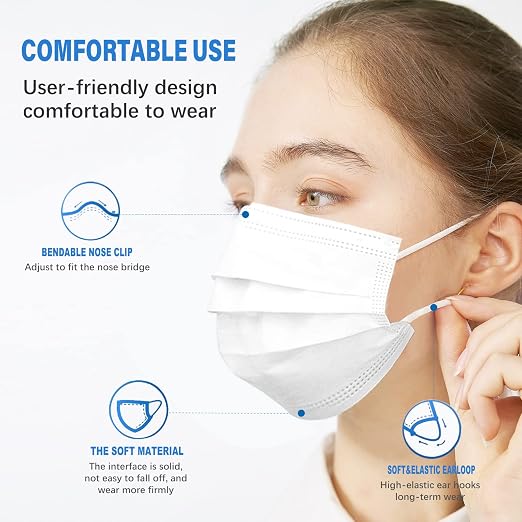 Wecolor 100 Pcs Disposable 3 Ply Earloop Face Masks, Suitable - Image 4