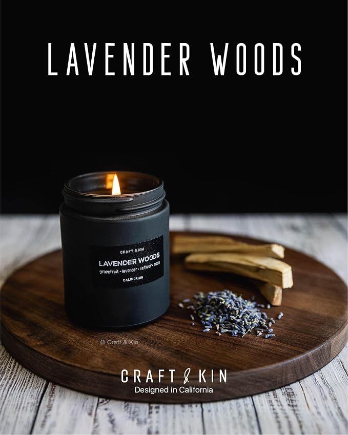 Craft & Kin Premium Lavender Woods Candle | Black Scented Candles - Image 2