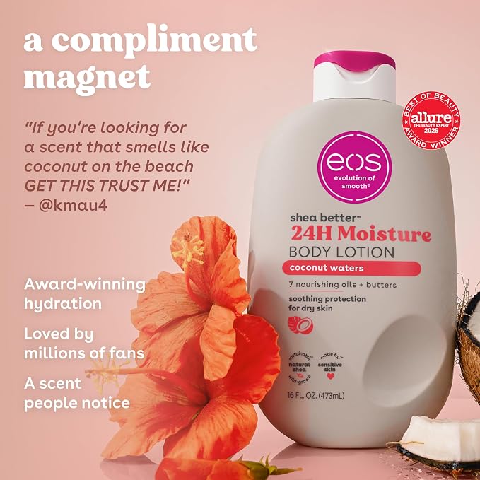 eos Shea Better Body Lotion Coconut Waters, 24-Hour Moisture Skin Care - Image 4