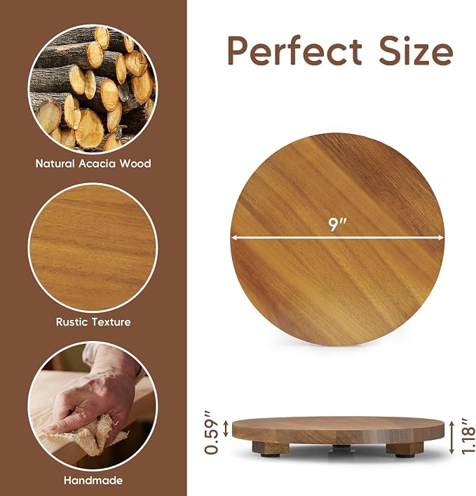 Small Round Decorative Tray Acacia Wood Bathroom Counter Organizer Pedestal - Image 2