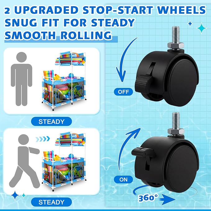 Briwooody 2-Tier Pool Float Storage Bin, 333 Gallon Large Rolling Pool Toy - Image 5