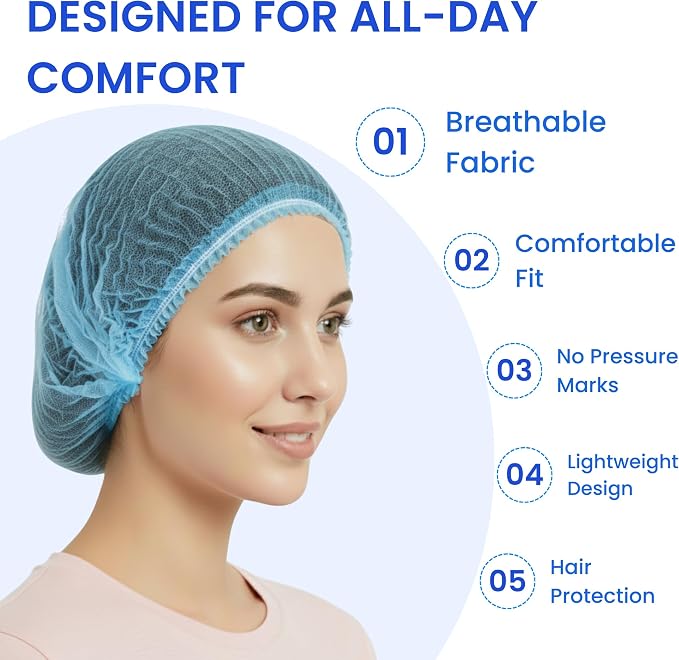 Disposable Bouffant Caps 21 Inch Non Woven Hair Net Elastic Head Cover - Image 7