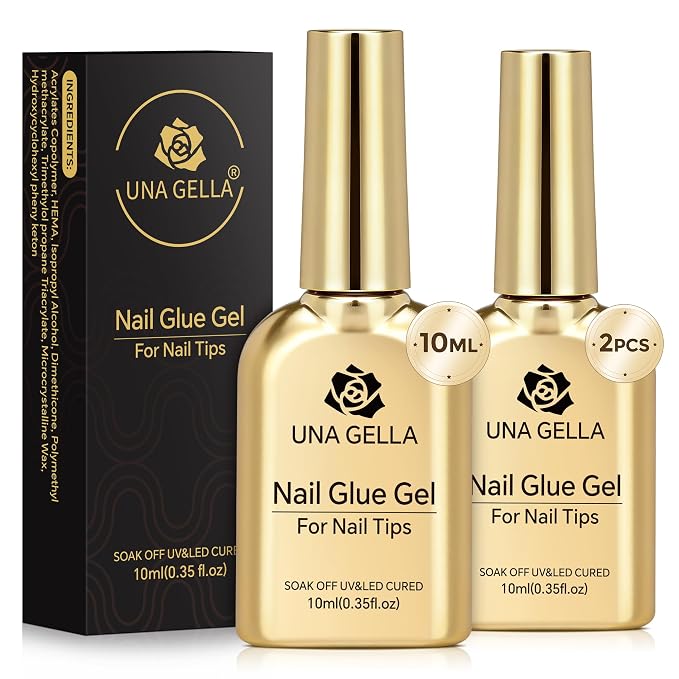 UNA GELLA 9 in 1 Gel Nail Glue for Clear Acrylic Nails Tips 2Pcs 10ml Long by UNAGELLA