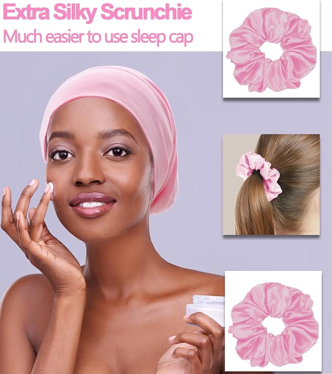 Sleep Cap Bonnet for Sleeping Black Women, Adjustable Cooling Ice Silk Lined - Image 8