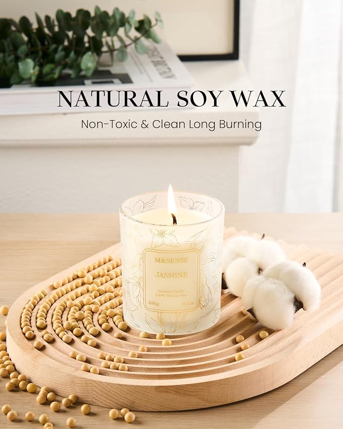 M&SENSE Jasmine Scented Natural Soy Candle, 8.1oz 42H Non-Toxic Long Burning - Image 3