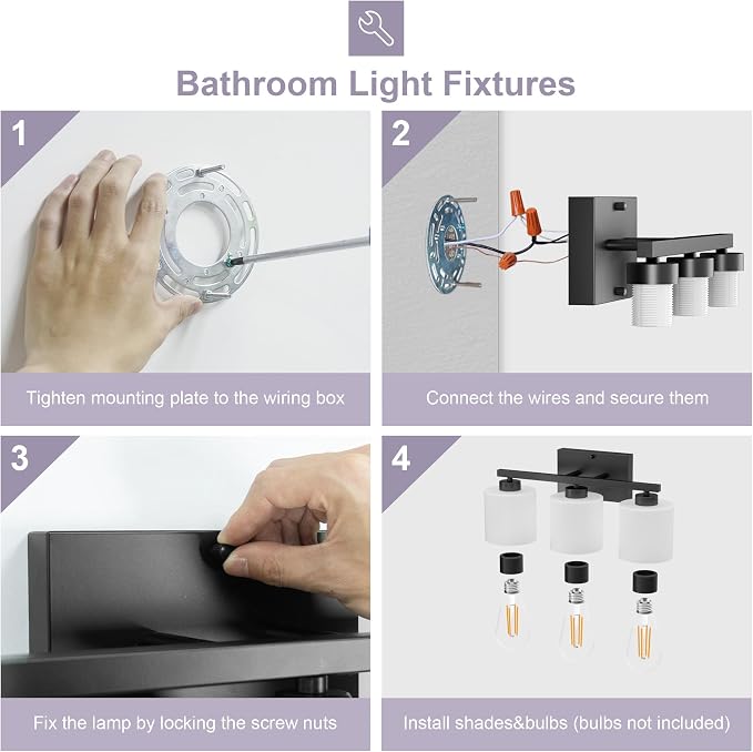 Honesorn Bathroom Light Fixtures Black, 3-Light Bathroom Vanity Light Over - Image 6