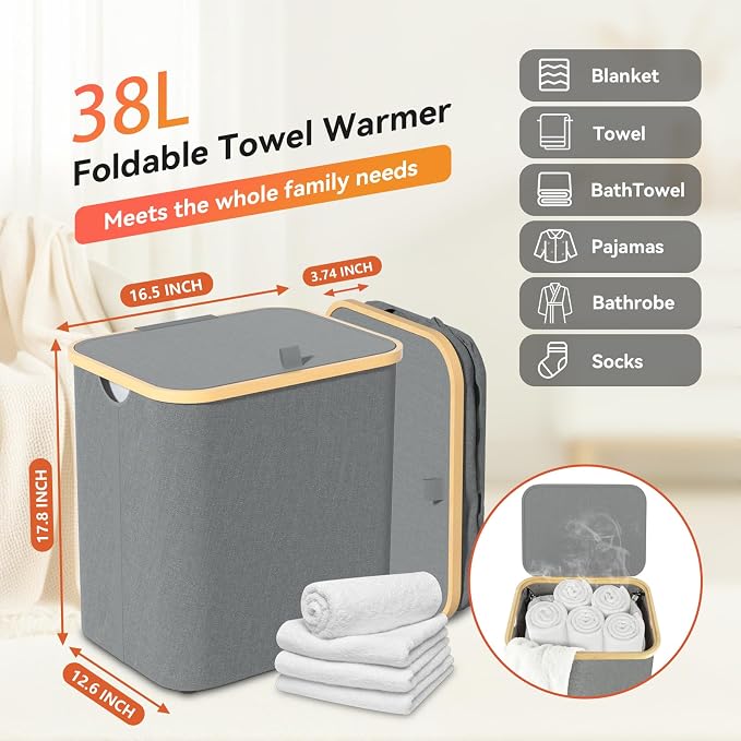 Towel Warmer & Laundry Basket 2-in-1, Foldable Towel Warmer - Image 3