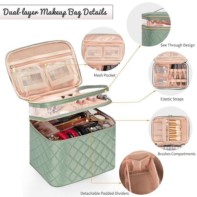 OCHEAL Large Makeup Bag, Double Layer Makeup Bag, Vertical Storage Cosmetic Case - Image 3