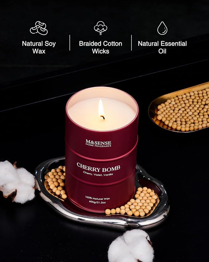 M&SENSE Cherry Bomb Scented Candles, Large Sweet Candle - Image 3