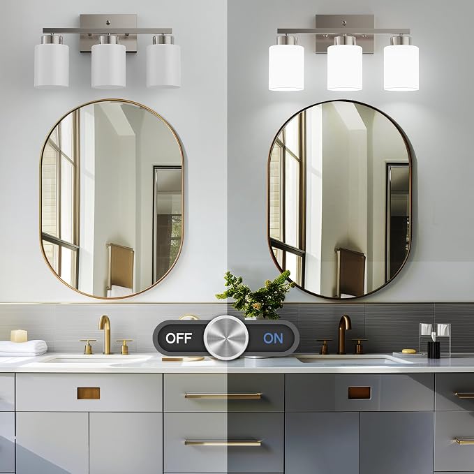PARTPHONER 3-Light Brushed Nickel Bathroom Light Fixtures, Modern Vanity Light - Image 4