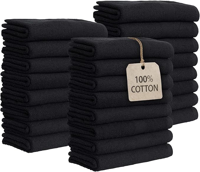 GREEN LIFESTYLE Black Bleach Proof Towels Bulk Sets 100% Cotton 16' X 25' by GreenLifeStyle