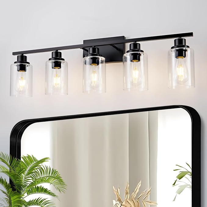 5 Light Bathroom Light Fixtures Black Vanity Light Over Mirror Modern Farmhouse by HCCZLighting