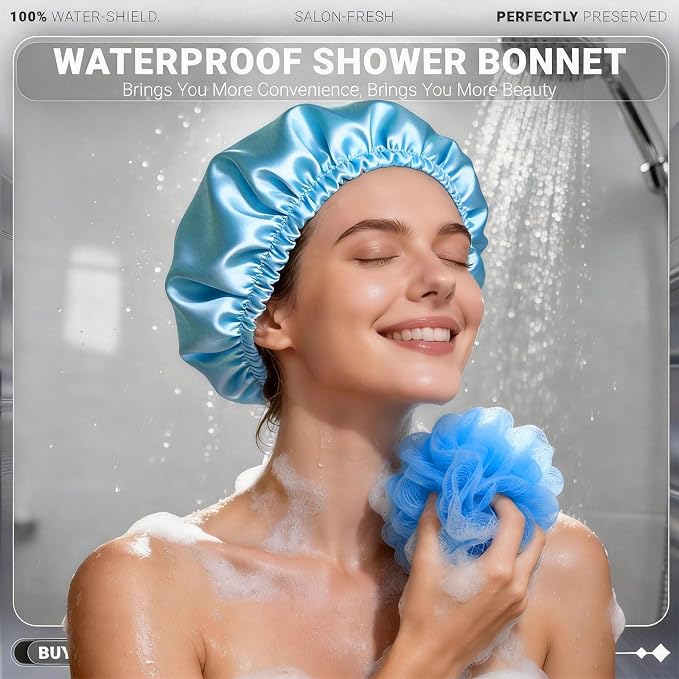 Smilco 4 Pack Shower Caps for Women, Reusable Waterproof Double Layer Bath Cap - Image 6