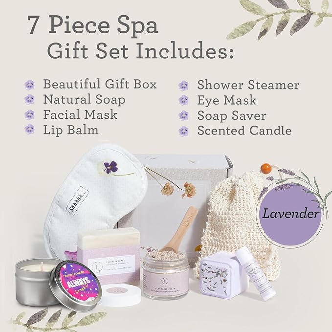 Lizush Luxury Spa Gifts for Women – 7 Piece Lavender Gift Set - Image 2