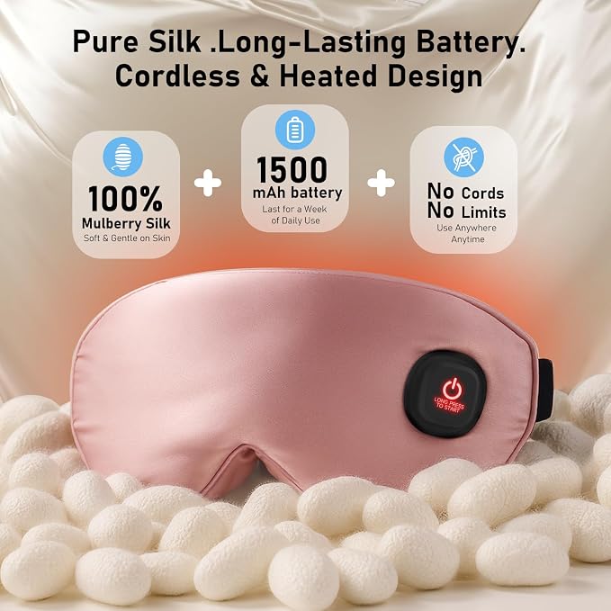 LitBear Heated Eye Mask, Silk Cordless Warm Eye Compress - Image 2