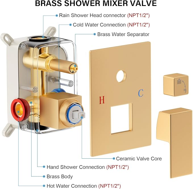 FPXRNG Gold Shower Faucet Set, Rainfall Shower System - Image 6