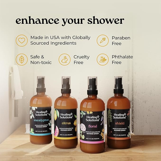 Healing Solutions Aromatherapy Shower Spray, Therapeutic Grade Essential Oils - Image 2