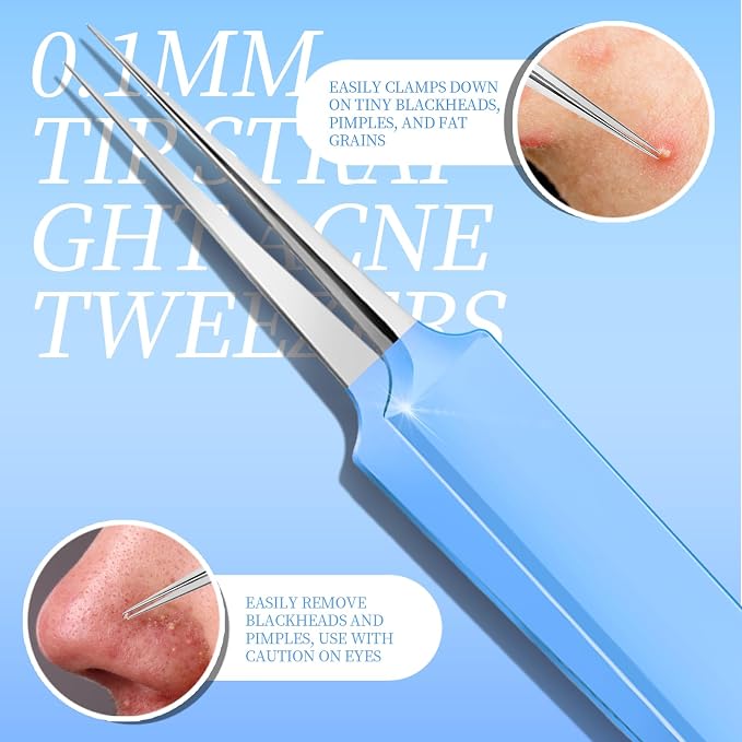 Teenitor 7 Pcs Professional Blackhead Remover Tweezers and Pimple Popper Tool - Image 5