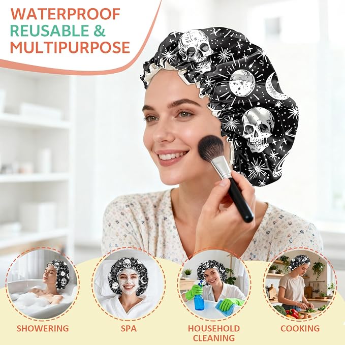 Shower Cap Reusable Double Layer Adjustable Elastic Waterproof EVA Hair Bath - Image 6