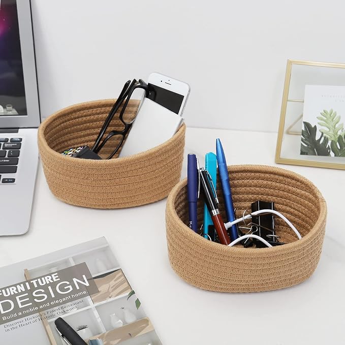 【2 Pack】ABenkle Small Woven Baskets, Tiny Oval Shallow Storage Baskets - Image 5