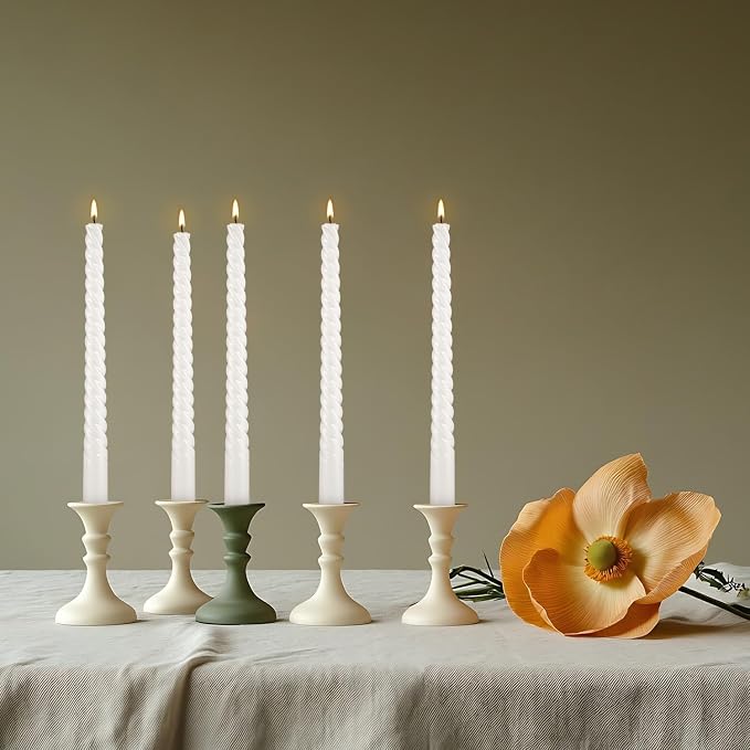 WPONSZU 10 Inch White Spiral Taper Candle Set of 12 Pack Unscented Dripless - Image 8