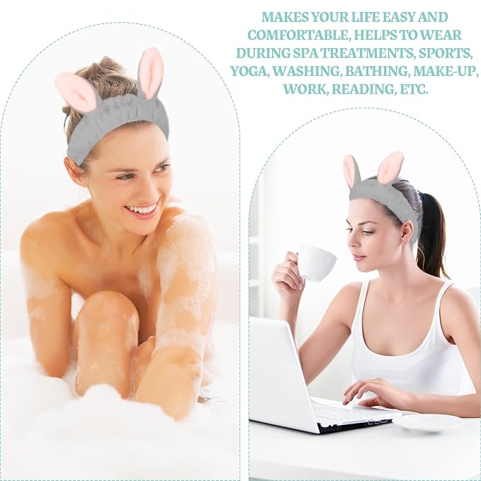 Cute Gray Rabbit Ears Headband Frog Eye Elastic to Wash Face - Image 7