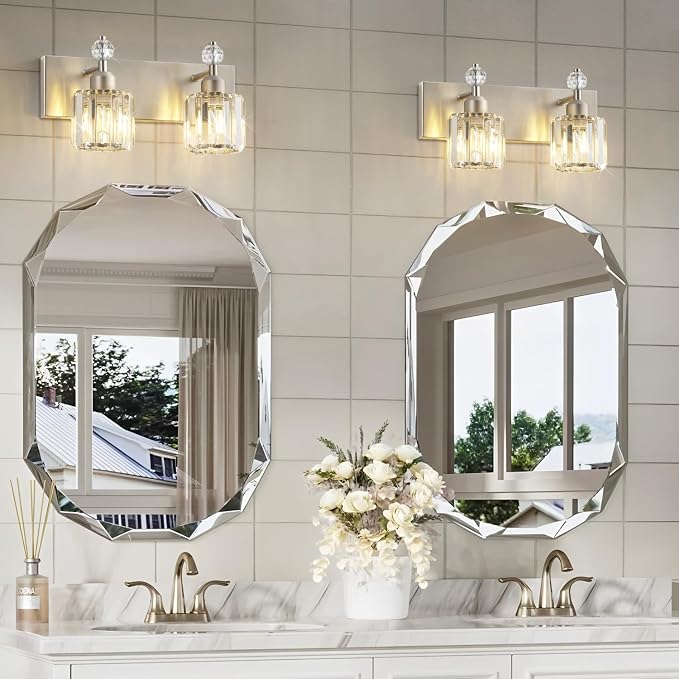 PRESDE 2-Light Crystal Bathroom Vanity Light, Brushed Nickel Modern Bath - Image 2