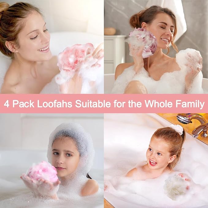 Fishent Loofah Bath Sponge, 4 Pack 70g Shower Loofahs Soft Mesh Pouf Shower - Image 5