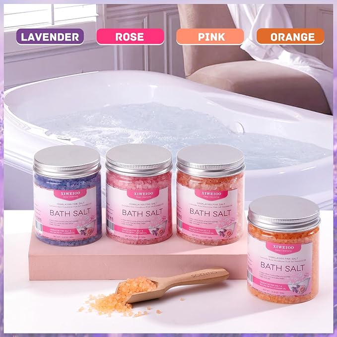 4 Pack Kit Bath Salts for Soaking Himalayan Pink Salt Lavender Orange Rose Pink - Image 5